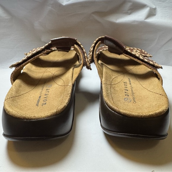 Aragon Comfort Engineering By New Balance Brown Leather Slip On Sandals - Picture 4 of 10